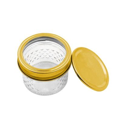 China Wholesale Recyclable Round Caviar Food Storage Clear RTS 120ml Glass Jar With Gold Metal Lid for sale