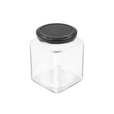 China 650ml Recyclable In Stock Hot Sale Clear Color Empty Square Glass Honey Jar Food Storage For Cook With Tinplate Lid for sale