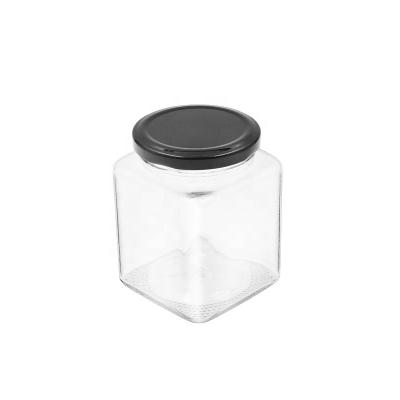 China Factory direct sale 380ml glass food container recyclable honey jars with metal lid for sale