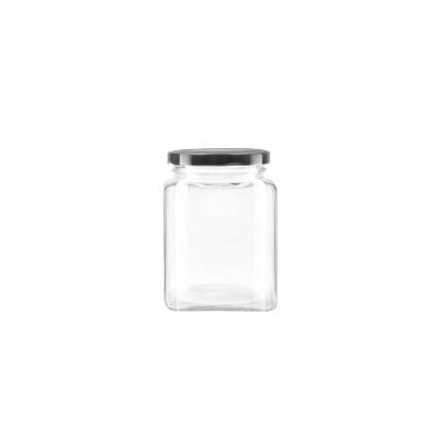 China Popular 120ml clear empty square food glass jar for food honey jar with metal lid for sale