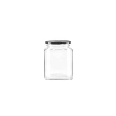 China Hot sale 100ml clear empty square food glass jar for food honey jar with metal lid for sale