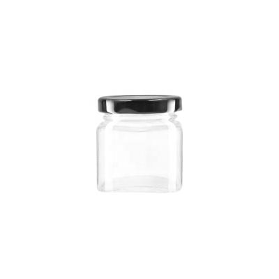 China Food factory direct sale 80ml clear empty square glass jar for food honey jar with metal lid for sale