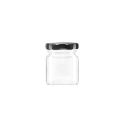 China Food Packing 50ml Square Glass Jar For Food Honey Jar With Metal Lid for sale