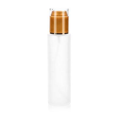 China Hot Selling 130ml Round Skin Care Flat Shoulder Luxury Empty Eco-friendly Recyclable Cosmetic Emulsion Glass Bottles With Plastic Gold Pump Sprayer Cover for sale