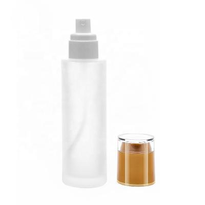 China High Quality Eco-friendly Recyclable Customize Cosmetic Packaging 110ml Emulsion Serum Essences Frost Glass Bottle With Spray Pump Cap And Plastic Cover for sale