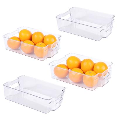 China Viable Clear PET Stackable Container Storage Box Bins Fridge Drawer Fridge Organizer For Kitchen for sale