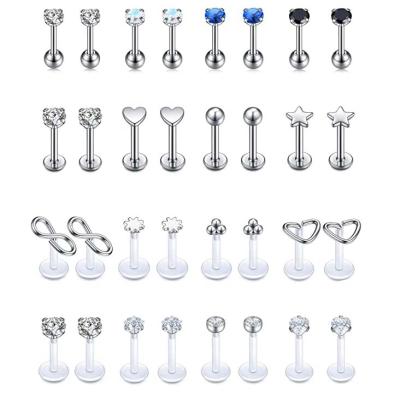 China Punk CZ Labret Monroe Tragus Helix Cartilage Barbell Piercings Earring Stud Jewelry 16G Stainless Steel Clear Lip Stud Ring for sale