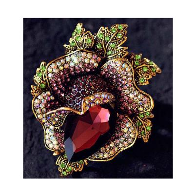 China Wholesale Attractive Flower Brooch Design Big Accessories Fashion Jewelry High End Luxury Colorful Rhinestone Crystal Rose Flower Brooches Pin for sale