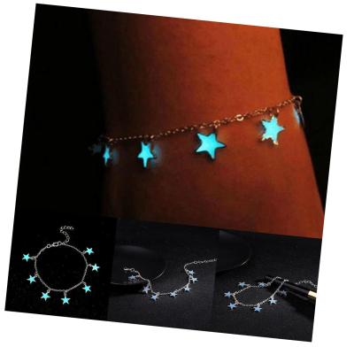 China TRENDY Simple Fashion Luminous Foot Chains Exquisite Beach Star Tassel Blue Fluorescent Five-pointed Anklet For Women Girls for sale