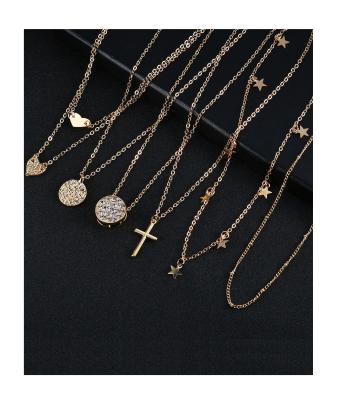 China Wholesale FASHIONABLE layered handmade necklace triangle coin cross necklace heart shaped long chain pendant necklace for ladies for sale