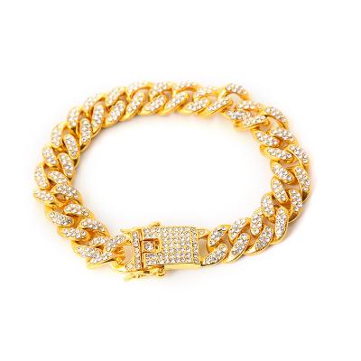 China High Quality Punk Hip Hops Trendy Diamond Cool Big Gold Chains Cuban Link Chain Bracelet Rhinestone Men's Full Bracelets for sale