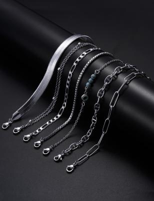 China New Punk Evil Eye Bracelet Anklet Paperclip Laid Stackable Clip-Filled Anklet Chunky Flat Cable Cuban Figaro Bracelets for sale