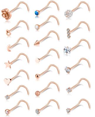 China 20G Punk Nose Rings Studs 316 L Stainless Steel Nose Studs CZ Heart Nostril Hypoallergenic Nose Piercing Jewelry For Women Men for sale