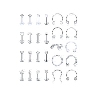 China TRENDY Stainless Steel CZ Opal Horseshoe Labret Monroe Lip Rings Cartilage Tragus Helix Earrings Studs Septum Nose Ring for sale