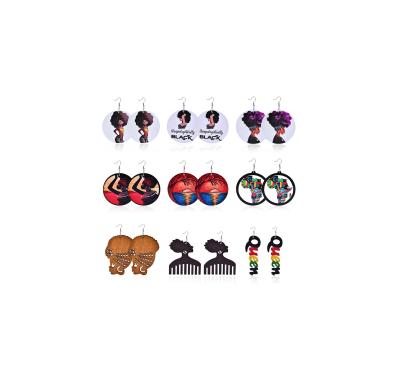 China HIGH QUALITY FASHIONABLE Ethnic Style Exaggeration Trend Personality Earrings Female Retro Earrings African Printing Wooden Earring for sale