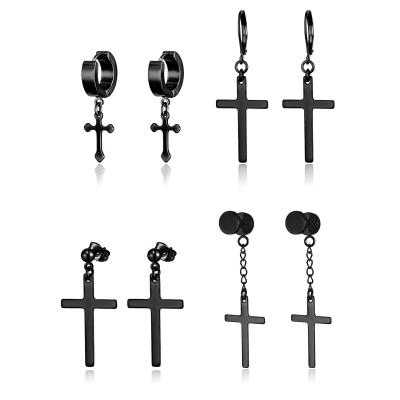 China Latest Trendy style one piece china men's punk gold plated earrings dangle cross earrings for women stainless steel for sale