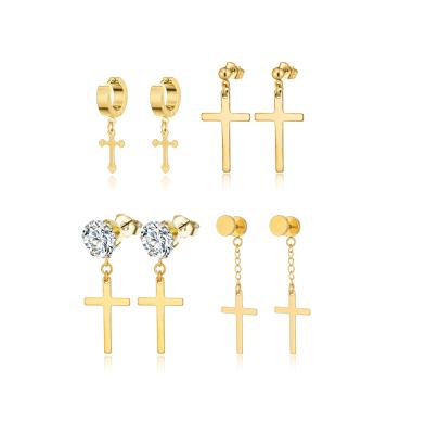 China Latest FASHIONABLE new china model one piece punk gold plated earring set exquisite shiny stainless steel with zircon gold earrings for sale