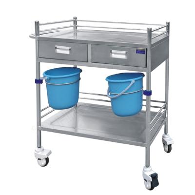 China Durable Chinese Manufacturer Hospital Crash Cart Emergency Stainless Steel Medical Trolley with Drawer and Double Bucket for sale