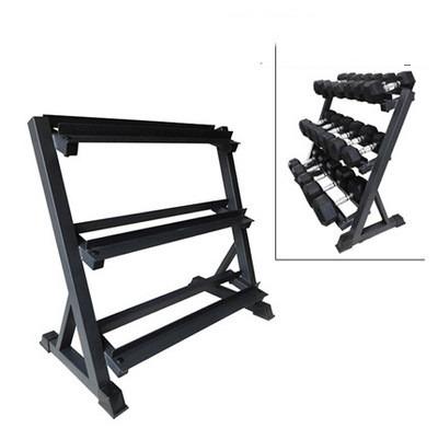 China Indoor Commercial 10 Pairs Frame Vinyl Gym Neoprene 3 Row Dumbell Hex Dumbbell Rack for sale