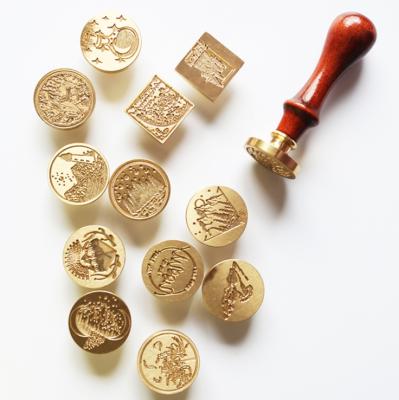 China Desktop Sealing Wax Stamp Brass Heads + Wooden Handle 1inch Diameter for sale