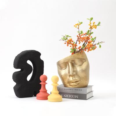 China Minimalist Creative Unique Luxury Human Top Face Form Vase Ceramic Accessories For Home Decor for sale