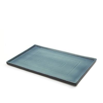 China Nordic Minimalist Stored Restaurant Art Geometric Blue Ceramic Fruit Dish Dish Serving Tray for Indoor for sale