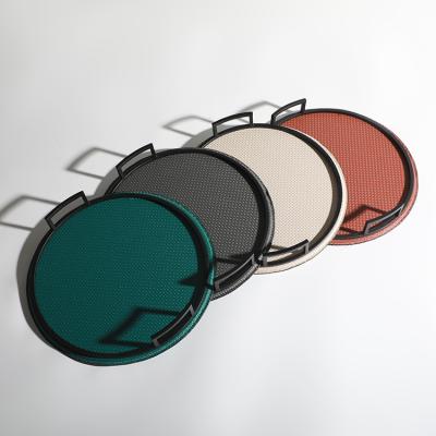 China New Design Hotel Decorations Accessories Home Interior Multicolor Modern Metal Handle Round Serving Tray for sale