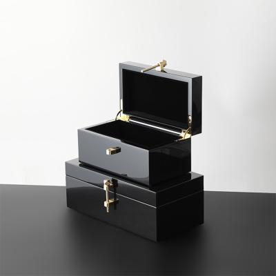 China Nordic High End Luxury Home Accessories MDF Necklace Earrings Jewelry Storage Box Table Brass Black Wooden Organizer for sale