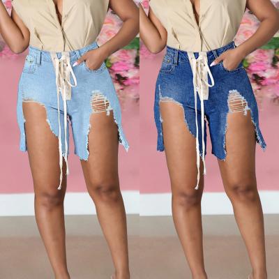 China Plus Size Breathable Jeans For Women Demaged Vintage Denim Short Jeans Stretch Femm Wavy Cut Open Front Sexy Short Jean Pants for sale