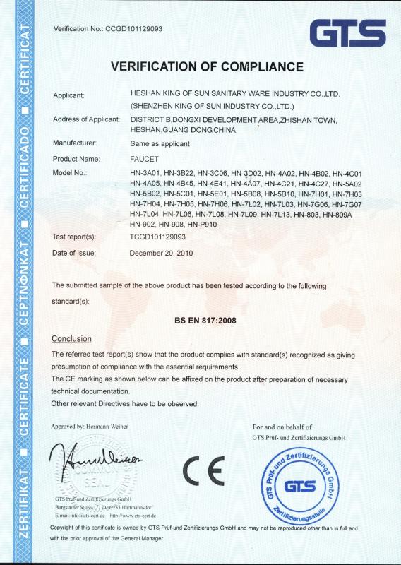 CE Certification - Shenzhen King of Sun Industry Co., Ltd