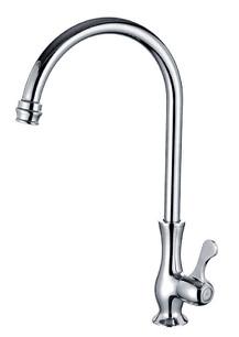 China Single Cold Brass Kitchen Tap Faucet with high arc shape round outlet pipe for sale