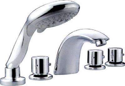 China Brass Five Hole Bathtub Mixer Taps Deck Mounted , Three Handle Faucet For Hotel for sale