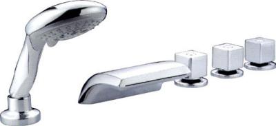 China Ceramic Deck Mounted Bathtub Mixer Taps Three Handle , Five Hole Faucet for sale