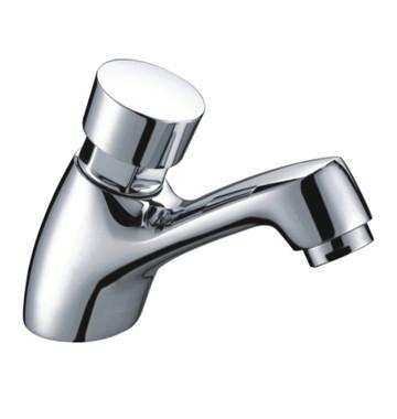 China Brass Chrome Push Single Lever Self Closing Basin Mixer Taps , Deck Mounted Faucet for sale