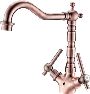 China Classic Antique Brass Copper Three Way Kitchen Tap For Cold And Hot Water for sale