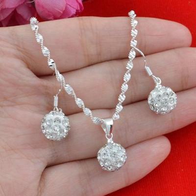 China Vintage Women Fashion Rhinestone Ball Necklace + Earrings Silver Plated Wedding Party Jewelry Set ecoparty hot for sale