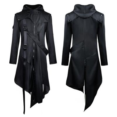 China Medieval England Style Halloween Gothic Punk Black Jackets Men Retro Knight Hooded Coat Outerwear Anorak Vampire Cosplay Costume for sale