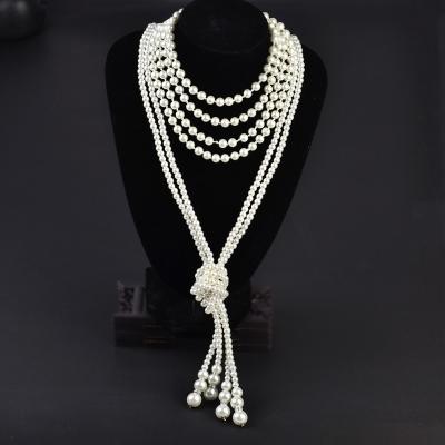 China Vintage Ecoparty Art Deco Fashion Faux Pearls Necklace 1920s Flapper Beads Cluster Long Pearl Necklace For Gatsby Costume Party for sale