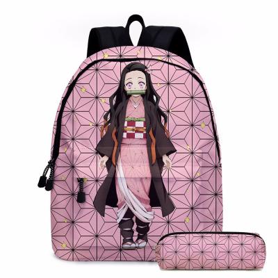 China Waterproof Customize 2021 New Anime Cartoon Demon Slayer Backpack Demon Slayer School Bag With Small Pencil Bag for sale