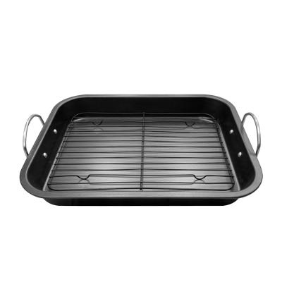 China Sustainable Popular Selling Turkey Pan With Rack Roasting Pans Non-Stick Home Use Classic Black Color 15 x 11.5 Inch Carbon Steel for sale