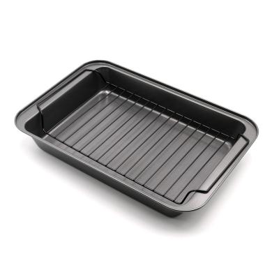 China Viable Popular Style Non-Stick Carbon Steel Rotisserie Pan With Rack Molds Cooling Home Kitchen Tools for sale