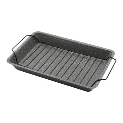 China Durable Carbon Steel Non-Stick Bakeware Roasting Pan 15 Inch x 10 Inch With Cooling Rack Tall For Roast Chicken Roasts And Turkeys for sale