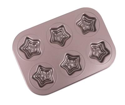 China Carbon Steel Bakeware 6-Cavity Star Viable Non-Stick Cake Mold Baking Tray for Oven Baking for sale