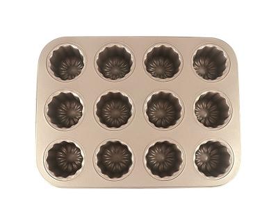 China Sustainable Carbon Steel 12-Cavity Non-Stick Roll Pan Cake Mold Baking Pans For Baking for sale