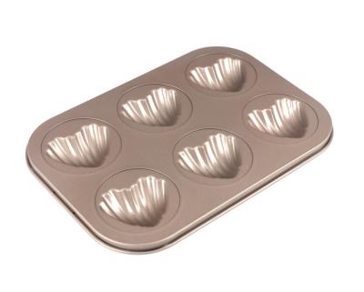 China Viable Non-Stick Heart of Carbon Steel 6-Cavity Madelfine Pan Cake Mold Baking Pans for Baking for sale