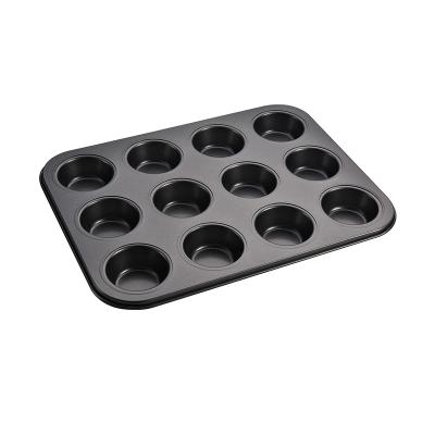 China 12 Cup Cupcake Pan Baking Tray Non Stick Bakeware Cakes and Cupcake Pan Carbon Steel Quick Release Viable Liner for sale