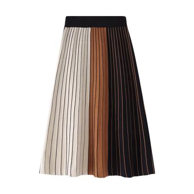 China 2022 Factory Custom Stitched Color Breathable New High Elastic Waisted A Line Satin Pleated Elegant Knitted Womens Midi Skirts for sale