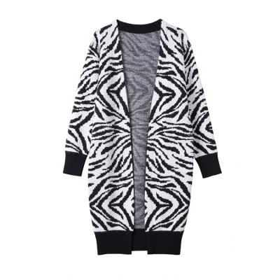 China Anti-pilling new 2022 custom fashion zebra print v neck cardigan knit long ladies sweaters plus size women's coats for sale