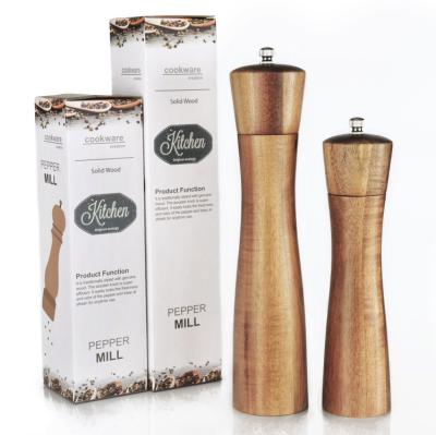 China Viable Kitchen Instruments Seasoning Bottle Acacia Wood Cumin Pepper Grinder for sale