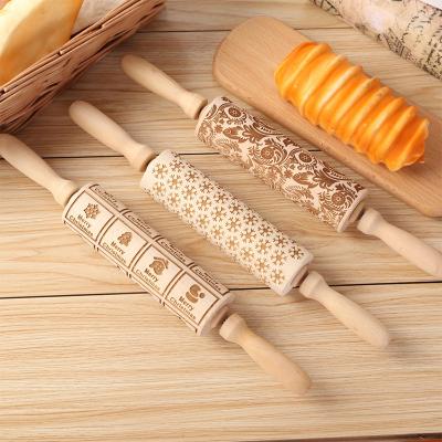 China Sustainable Factory Direct Sales Customize DIY Bake Engraved Pattern Wooden Pins Rooling Pin To Embossed for sale